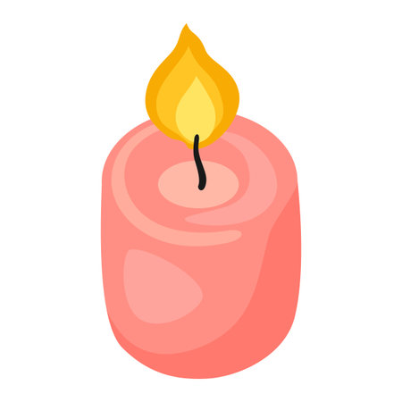 Illustration of burning pink candle. Icon for design and decoration.のイラスト素材