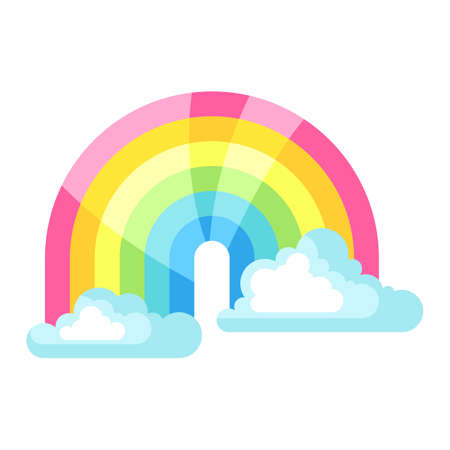 Illustration of clouds and rainbow in sky. Bright color image for cards and posters.のイラスト素材