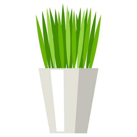 Stylized illustration of grass in pot. Image for design or decoration.のイラスト素材