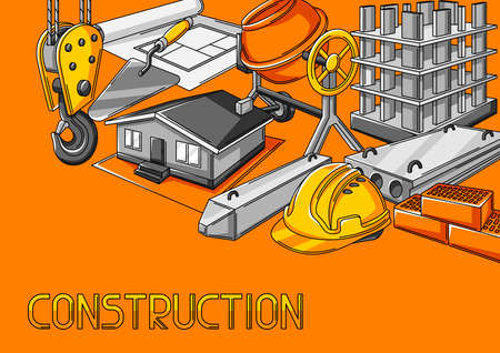 Background design with housing construction items. Industrial repair or building symbols.のイラスト素材