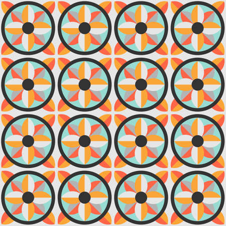 Ceramic tile abstract pattern. Geometric simple motif. Mexican talavera, portuguese azulejo or spanish majolica.のイラスト素材