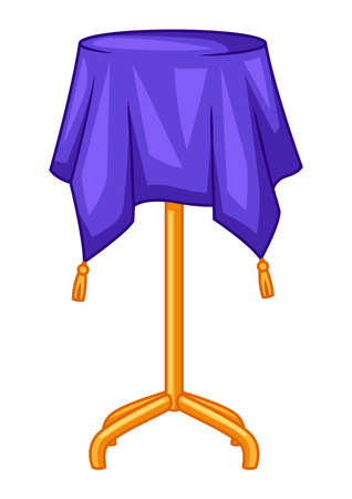 Magician table covered with blanket. Trick or magic illustration. Cartoon stylized picture.のイラスト素材
