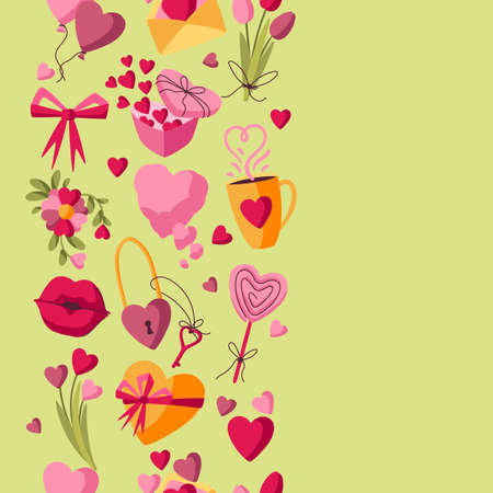 Happy Valentine Day seamless pattern. Holiday background with romantic items and love symbols.のイラスト素材