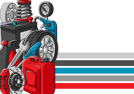 Car service illustration. Auto center repair concept for advertising with transport items. Business design.のイラスト素材