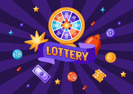 Lottery and bingo illustration. Concept for gambling or online games. Background with lotto and casino items.のイラスト素材