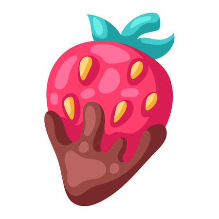 Illustration of strawberry in chocolate. Food item for bars, restaurants and shops.のイラスト素材