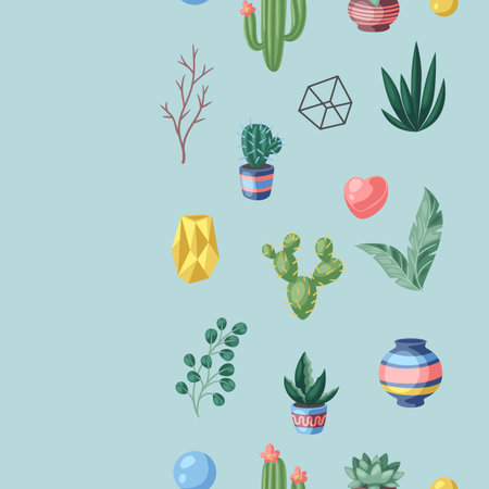 Seamless pattern with cactuses and succulents. Decorative spiky flowering cacti and plants in...