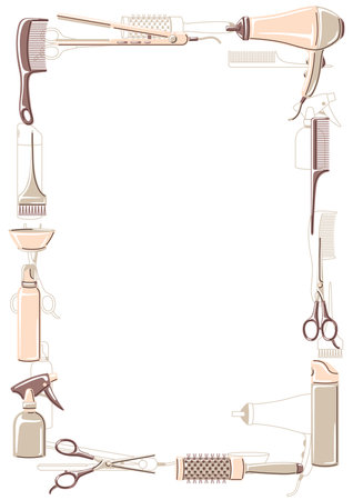 Barbershop frame with professional hairdressing tools. Haircutting illustration.のイラスト素材