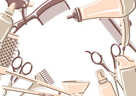 Barbershop frame with professional hairdressing tools. Haircutting illustration.のイラスト素材