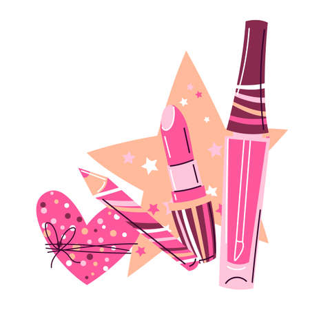Background with cosmetics for skincare and makeup. Illustration for advertising. Beauty and fashion items.のイラスト素材
