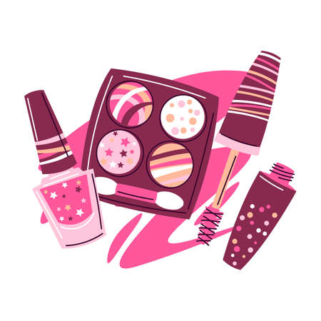 Background with cosmetics for skincare and makeup. Illustration for advertising. Beauty and fashion items.のイラスト素材