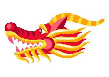 Illustration of Chinese dragon head. Asian tradition symbol. Talisman and holiday decoration.のイラスト素材