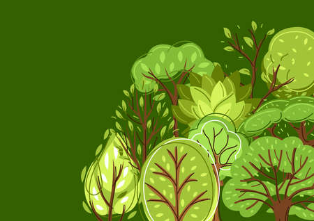 Set of spring or summer abstract stylized trees. Natural illustration.のイラスト素材