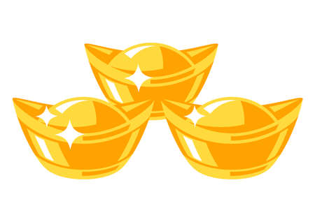 Illustration of Chinese gold ingots. Asian tradition New Year symbol. Talisman and holiday decoration.のイラスト素材