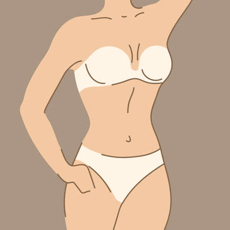 Illustration of pretty woman in beautiful lingerie. Bra and panties set. Abstract stylized figure.のイラスト素材