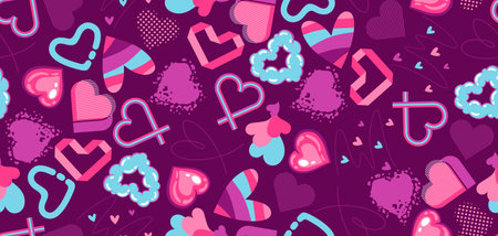 Valentine Day seamless pattern with various hearts. Romantic abstract background.