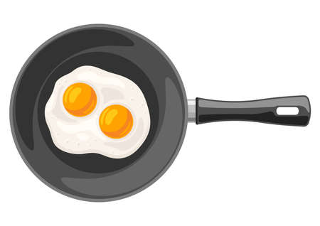 Illustration of fried chicken eggs on frying pan. Image for cooking, gastronomy and food industries.のイラスト素材