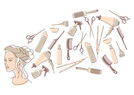 Barbershop background with professional hairdressing tools. Haircutting salon illustration.のイラスト素材