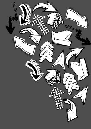 Background with abstract graffiti arrows. Cartoon teenage creative image. Fashion illustration in modern style.のイラスト素材