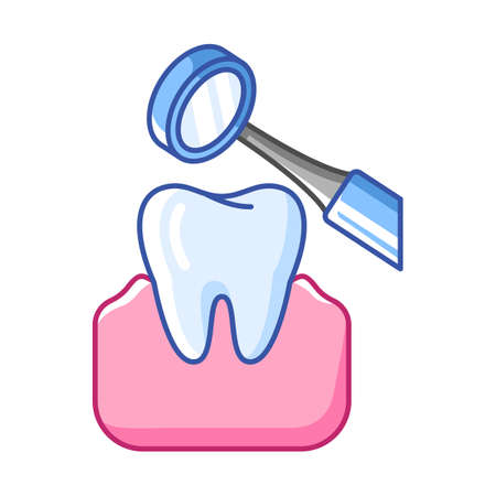 Illustration of dental mirror treatment. Dentistry and health care icon. Stomatology and medical item.のイラスト素材