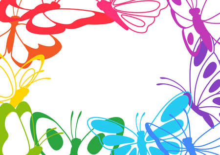 Frame design with decorative butterflies. Colorful bright abstract insects.のイラスト素材
