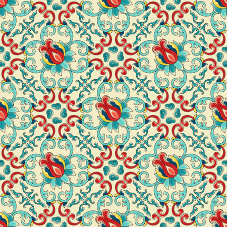 Chinese ceramic tile seamless pattern. Oriental traditional floral ornament. Wall or floor texture....