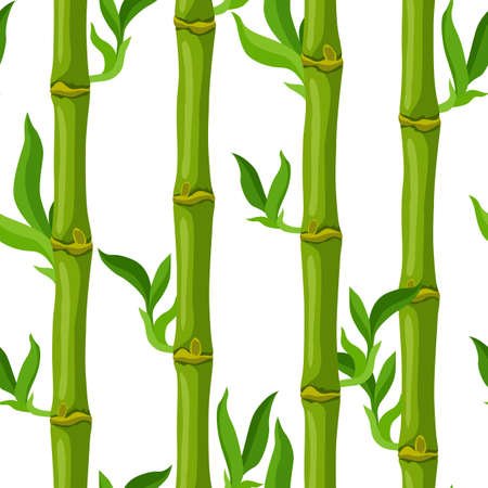 Seamless pattern with green bamboo stems and leaves. Decorative exotic plants of tropical jungle. natural illustration.のイラスト素材