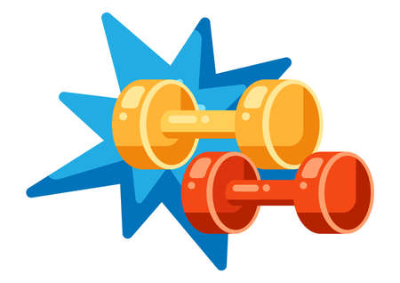 Illustration of dumbbells fitness equipment. Sport and bodybuilding items. Healthy lifestyle objects.のイラスト素材