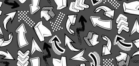 Seamless pattern with abstract graffiti arrows. Cartoon teenage creative image. Fashion illustration in modern style.のイラスト素材