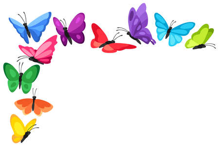 Background design with decorative butterflies. Colorful bright abstract insects.のイラスト素材