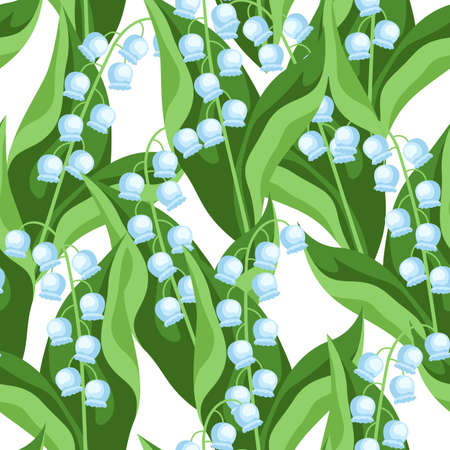 Seamless pattern with lilies of valley flowers. Beautiful decorative spring plants. natural background.のイラスト素材