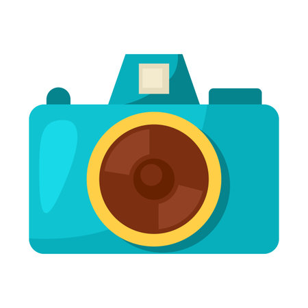Stylized illustration of camera. Home appliance or household item for advertising and shopping.