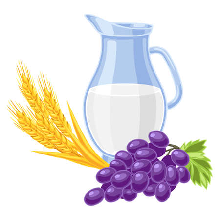 Happy Shavuot. Holiday background with Jewish festival traditional food.のイラスト素材