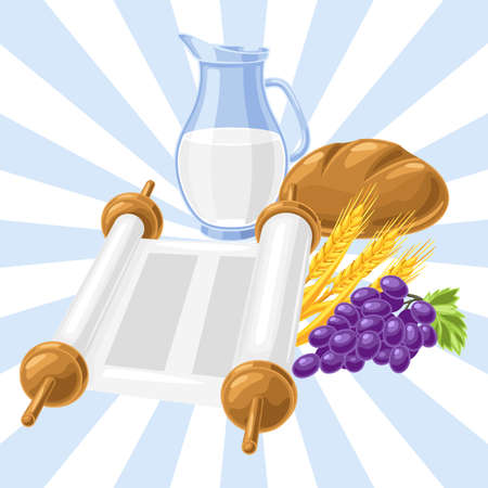 Happy Shavuot. Holiday background with Jewish festival traditional symbols.のイラスト素材