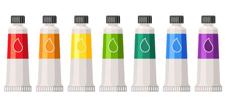 Set of paint tubes. painter tools and materials. Art supplies for creativity. Artistic decorative items.のイラスト素材