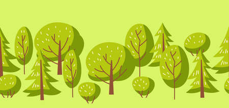 Spring or summer seamless pattern with stylized trees. Natural illustration.のイラスト素材