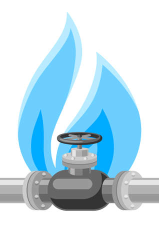 Illustration of shut off valve on natural gas pipe. Industrial and business stylized image.のイラスト素材