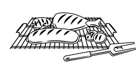 Bbq illustration with grill objects and icons. Stylized kitchen and restaurant menu items.のイラスト素材