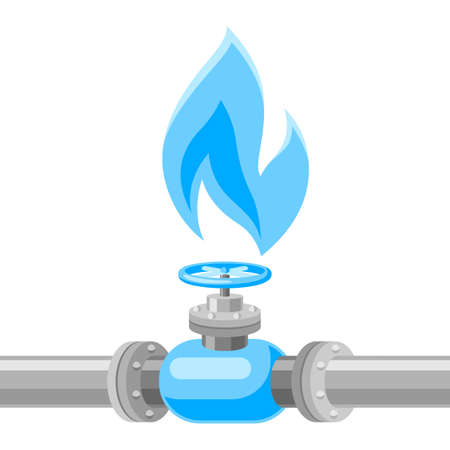 Illustration of shut off valve on natural gas pipe. Industrial and business stylized image.のイラスト素材