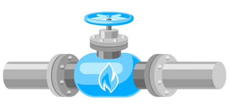 Illustration of shut off valve on natural gas pipe. Industrial and business stylized image.のイラスト素材