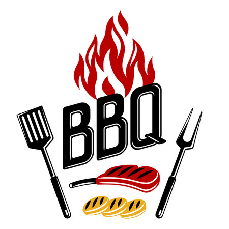Bbq background with grill objects and icons. Stylized kitchen and restaurant menu items.のイラスト素材