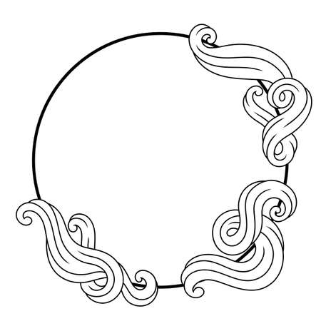 Frame with wave line curls. Monochrome stripes black and white texture. Swirly abstract fur or hair.のイラスト素材