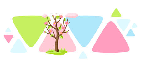 Spring tree with flowers and leaves. Seasonal nature illustration.のイラスト素材