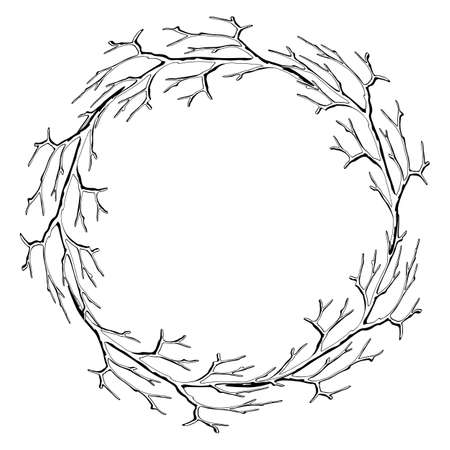 Frame with dry branches. Decorative natural twigs. autumn or winter illustration.のイラスト素材