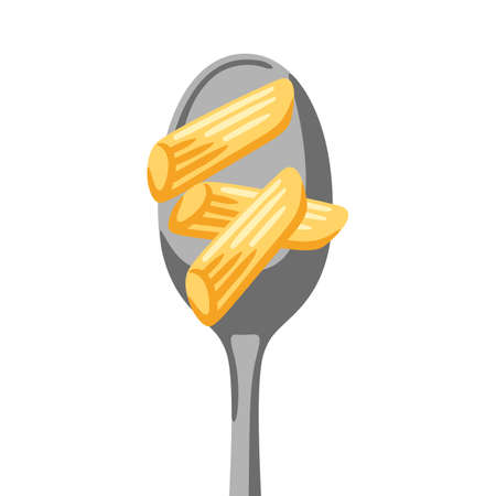 Illustration of Italian pasta on spoon. Culinary image for menu of cafes and restaurants.のイラスト素材