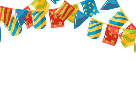 Background with color patterned flags garland. Decoration for celebration and holiday.のイラスト素材