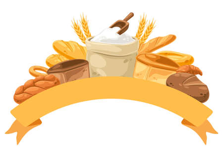 Background with bread and all for baking. Image for bakeries and groceries. Healthy traditional food.のイラスト素材