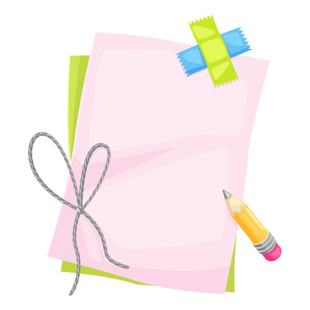 Background paper and stationery. Office supplies, accessories for school and work. Stylized image for design and template.のイラスト素材