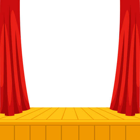 Background with curtain stage. illustration for theatrical performance. Theater interior with empty scene, drapes and decoration.のイラスト素材