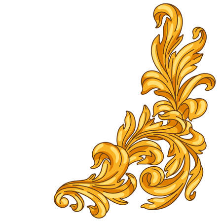 Decorative floral corner in baroque style. golden curling plant. Vintage swirling frame.のイラスト素材